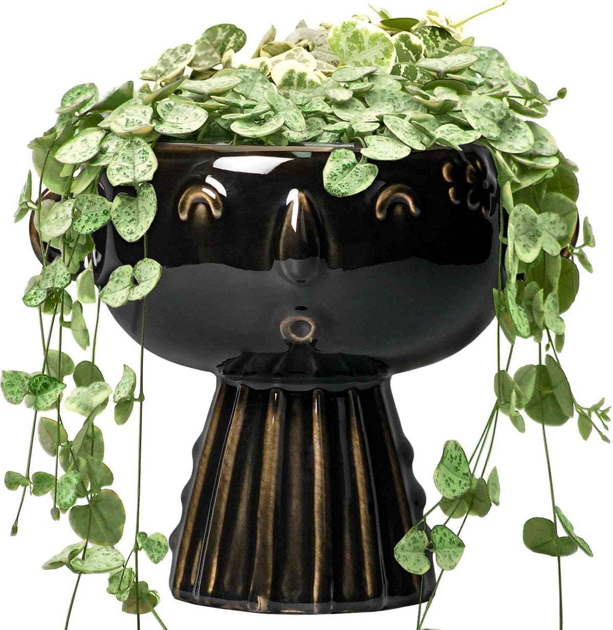 Head Planter 7 Inch - Ceramic Face Planters with Drainage Hole, Funny Succulent Pots for Indoor Outdoor, Cute Decorative Plant Pot, Desk Office Room Home Decor, Black