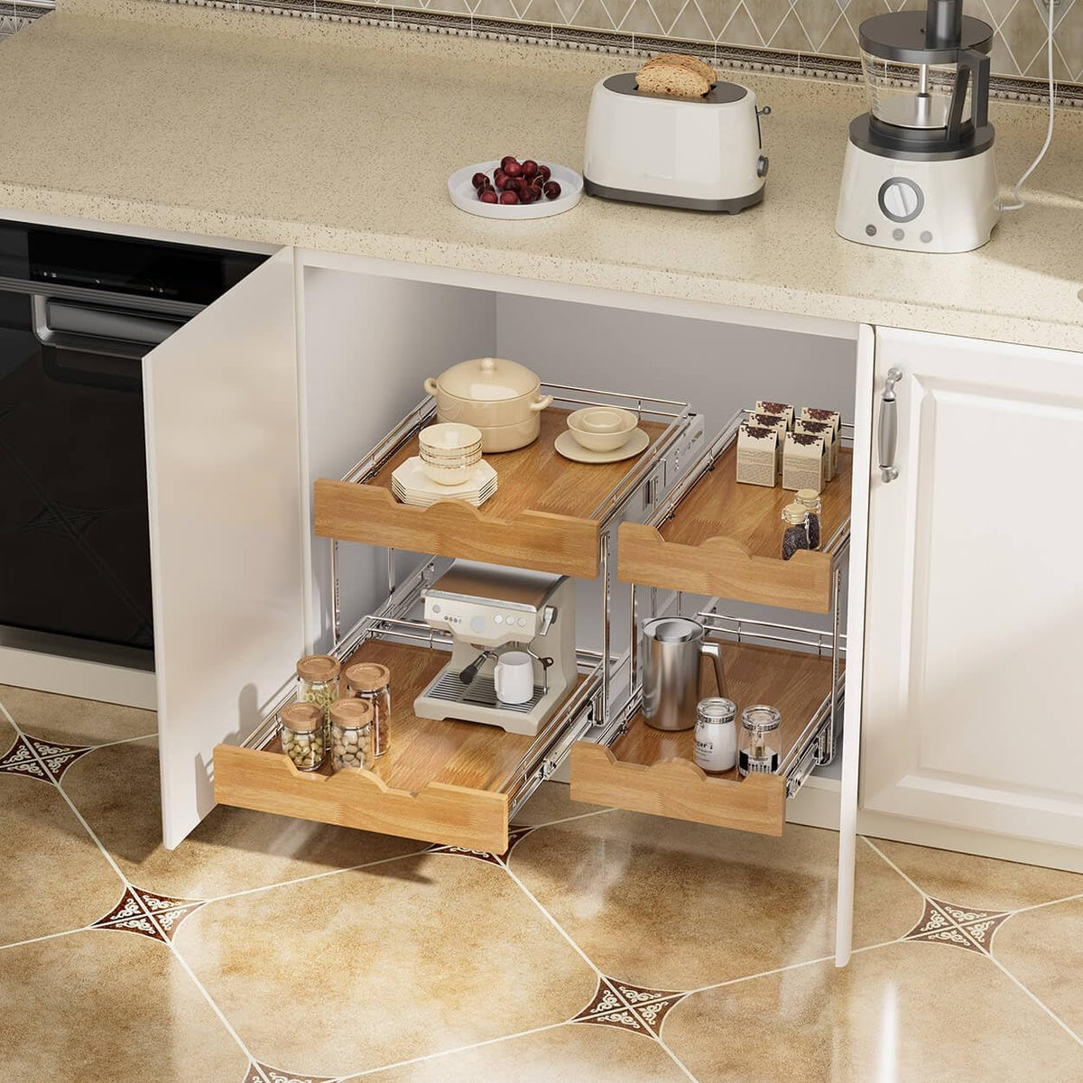OCG Pull Out Cabinet Organizer, 2-Tier, 14" W x 21" D