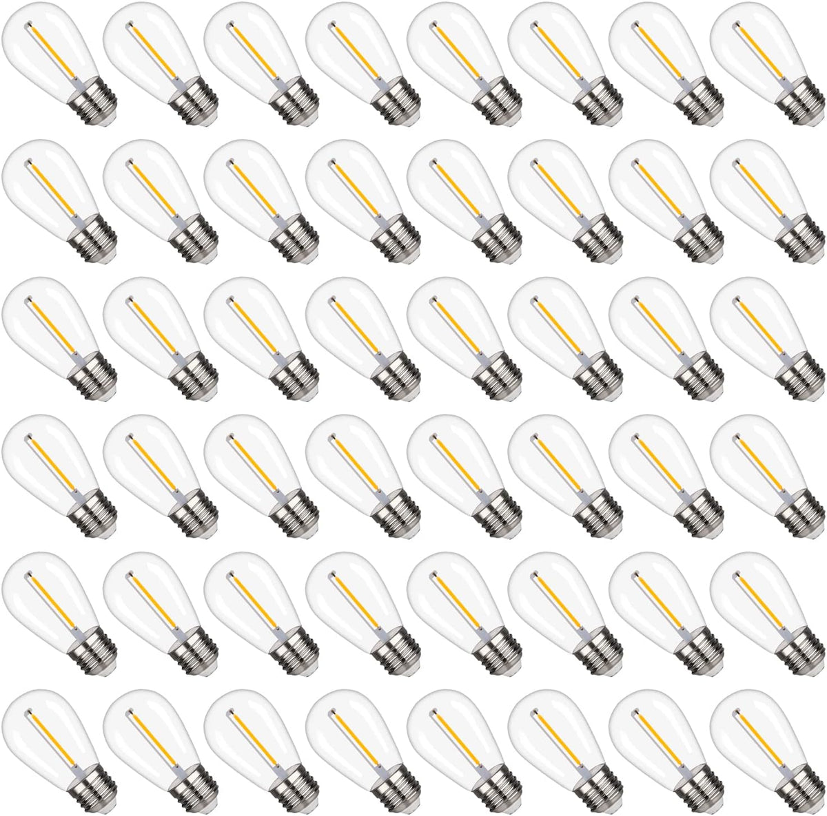 S14 Replacement LED Light Bulbs, Shatterproof & Waterproof 1W S14 LED Bulbs, E26 Base Patio Edison LED Light Bulbs for Outdoor String Lights , Warm White 2200K Plastic 70ML Non-Dimmable 48 Pack
