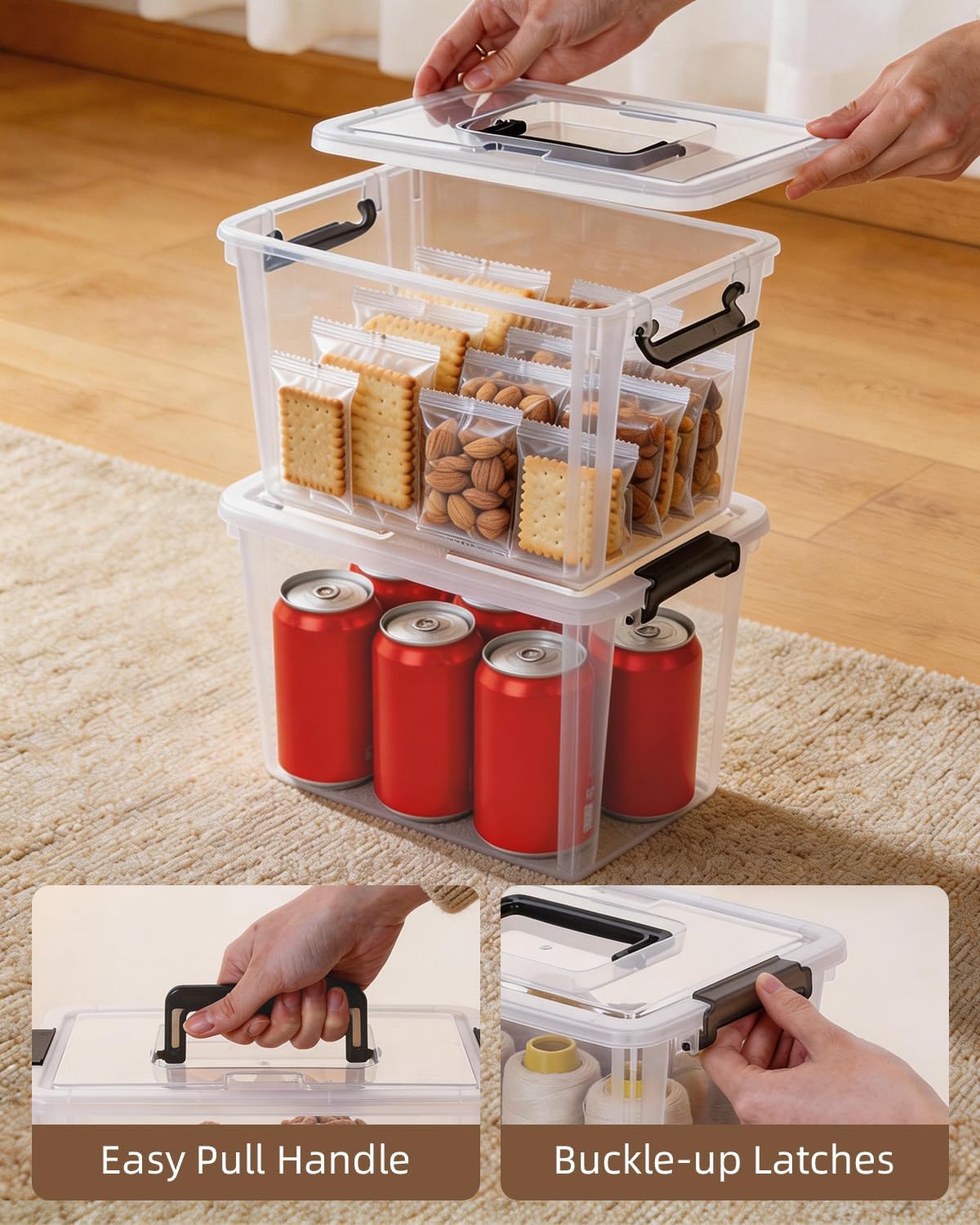 Citylife 6 Packs 6 QT Plastic Storage Bins with Latching Lids Clear Storage Box with handle Stackable Storage Containers for Organizing Snacks, Crafts, Toys, Tools - Field & Nook