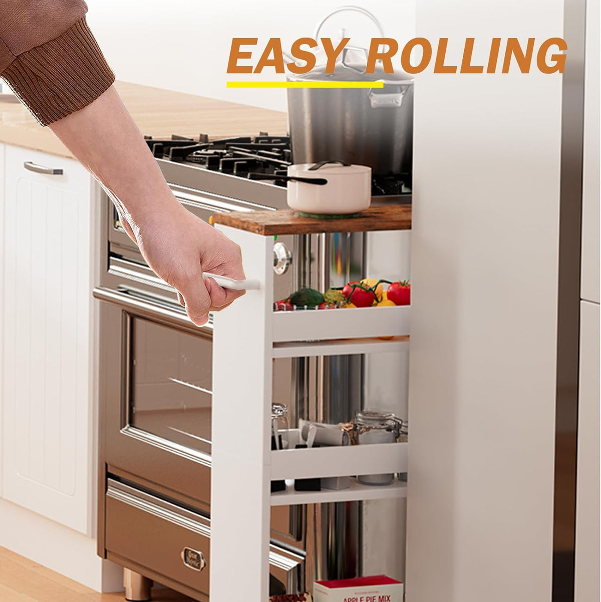 Slim Rolling Storage Cart – Wood 4-Tier Narrow Kitchen/Laundry Cart - Field & Nook