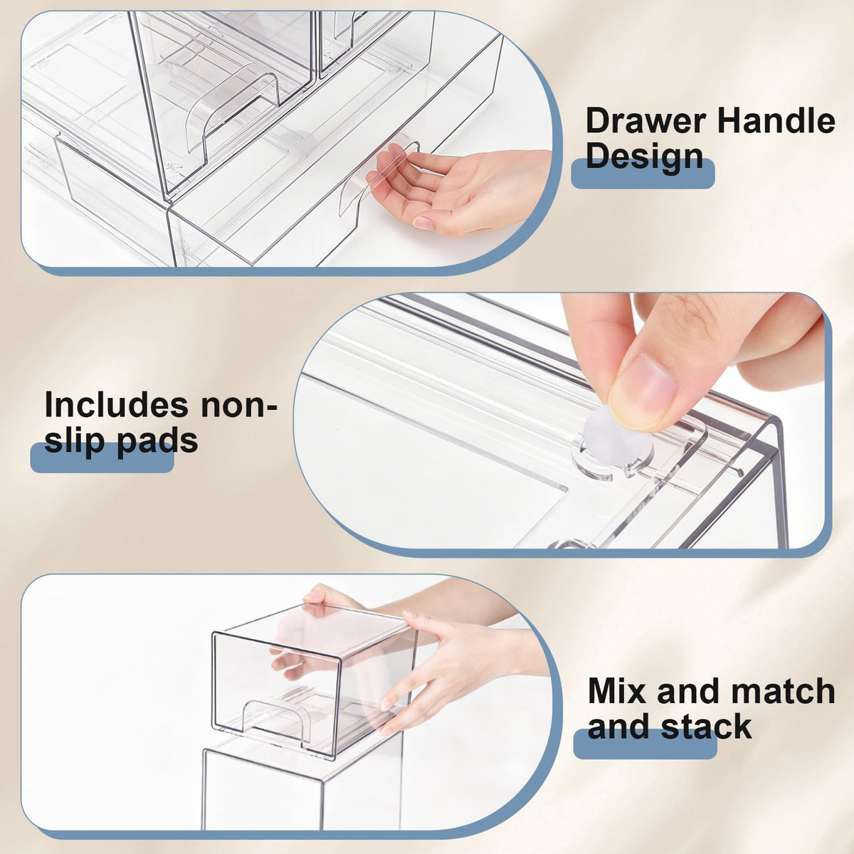 QRRICA Baby Bottle Organizer for Countertop, 5-Piece Stackable Clear Acrylic Storage with Non-Slip Pads & Handles – Large Capacity for Kitchen, Pantry, Bathroom, Vanity, Cabinet - Field & Nook