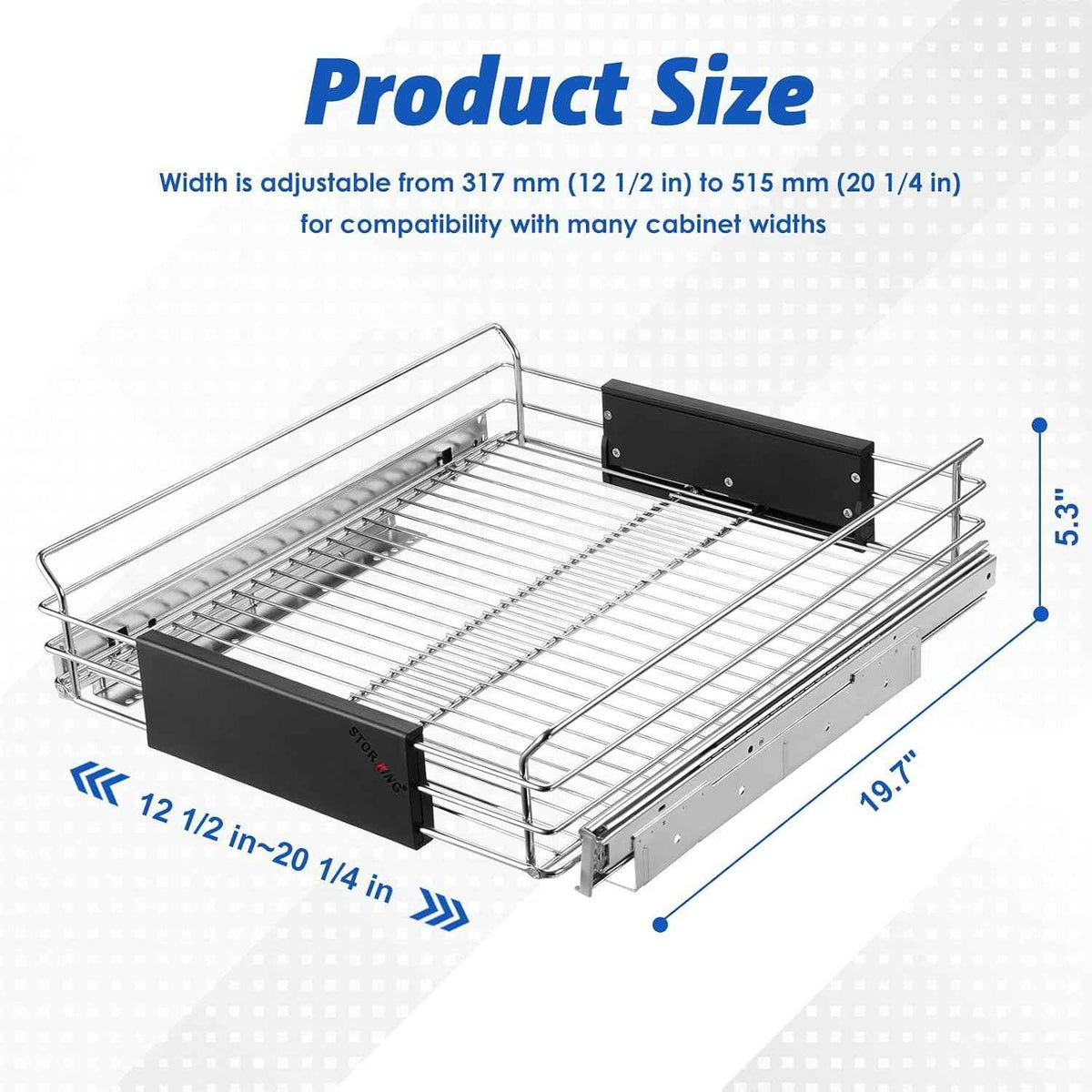 Expandable Pull Out Cabinet Organizer, 12.5~20.2" W x 17.3" D
