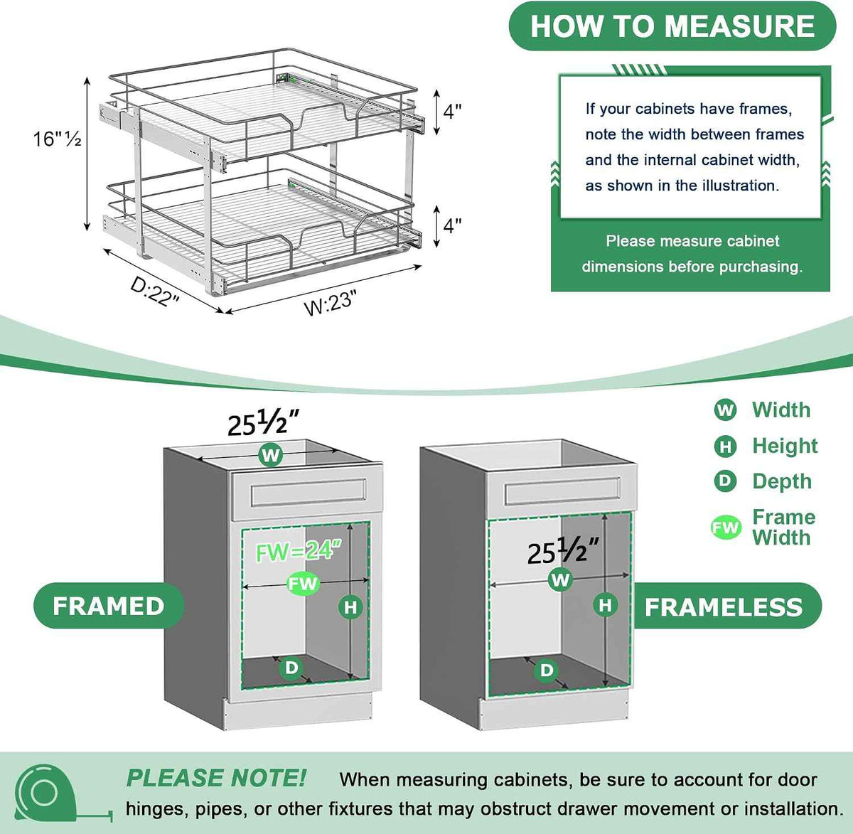 2-Tier Pull Out Cabinet Organizer, 23" W x 22" D