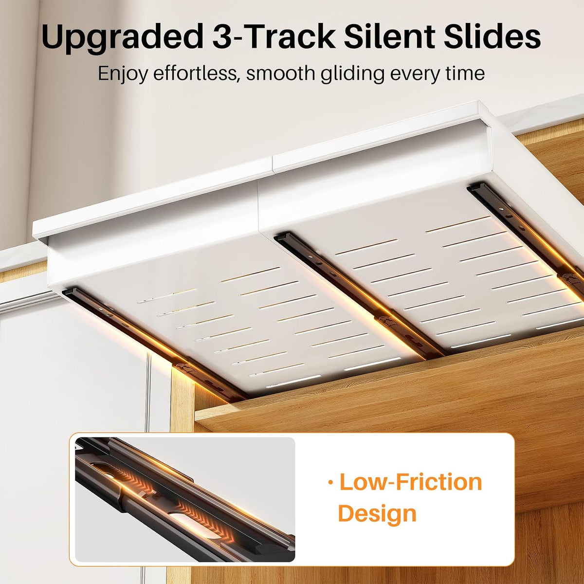 Pull out Cabinet Organizer, 1-Pack Expandable(13.6"-24") Silde out Drawers with Raising Pad for Framed Cabinets, Adjustable Full-Extension Adhesive Roll out Shelves for Kitchen Pantry Home Pot and Pan - Field & Nook