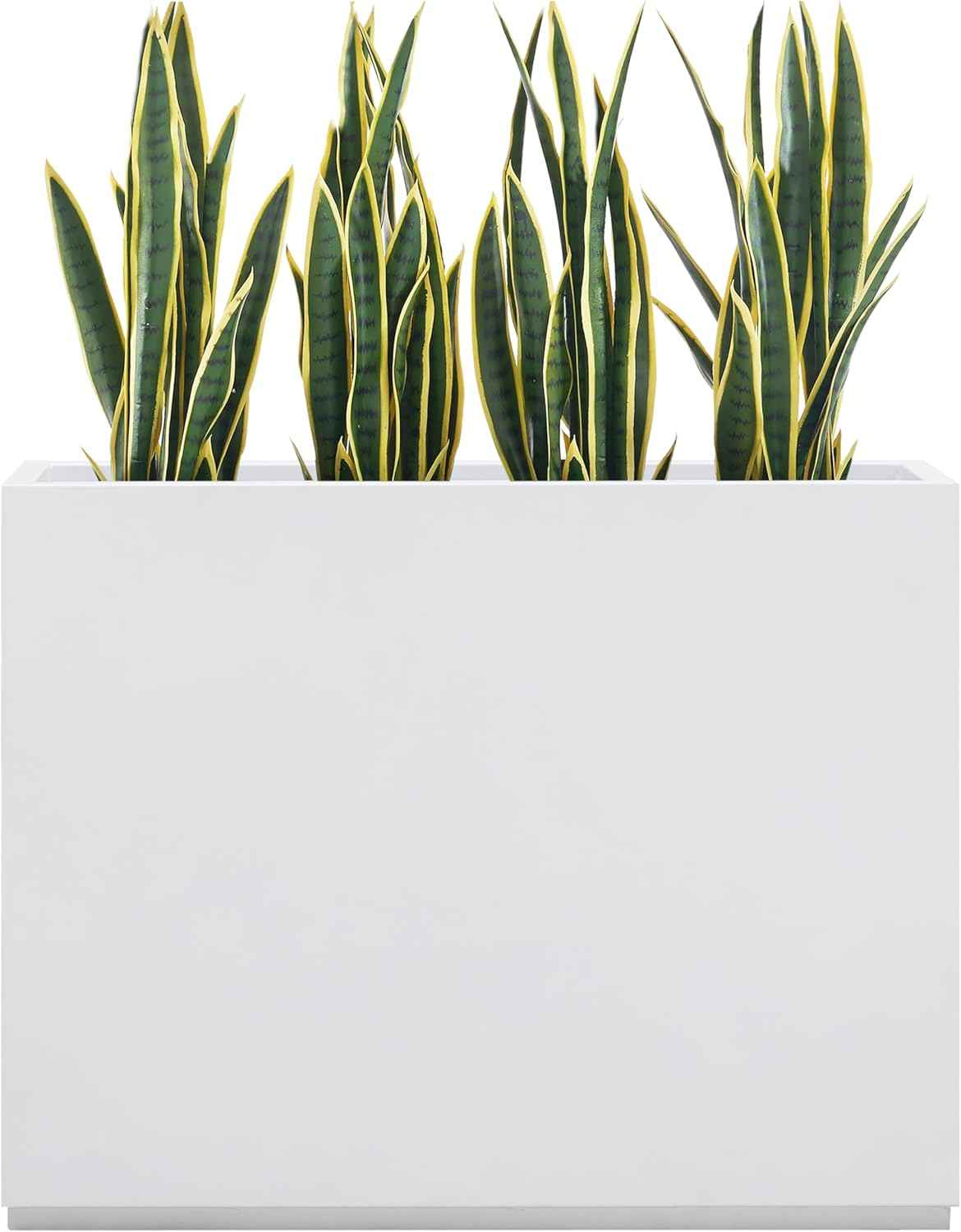Metallic Heavy Outdoor Span Planter Box, Large Flower Pot, Long and Tall Divider Planters, 38Lx10Wx30H, White, Seamless and No Assembly 48.8 Pounds