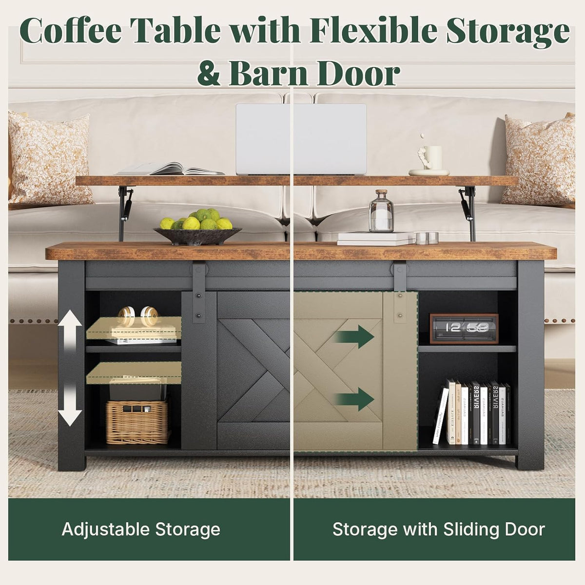 31.5'' Square Lift Top Coffee Table, Black