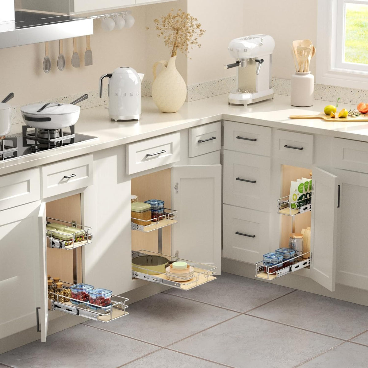 ROOMTEC 2 Tier Pull Out Cabinet Organizer, 7½"W x 21½"D