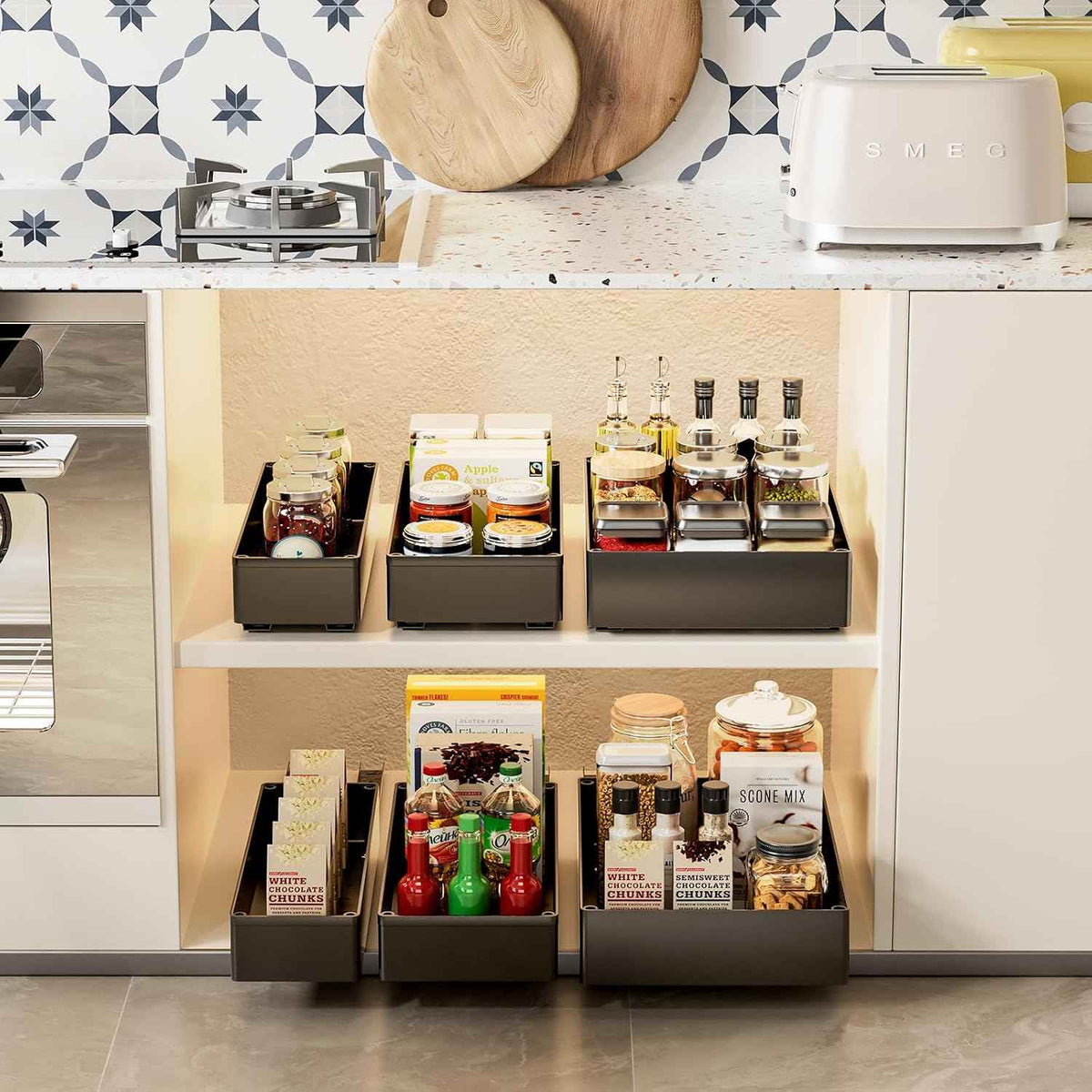 3-Pack Pull-Out Cabinet Organizer, Black