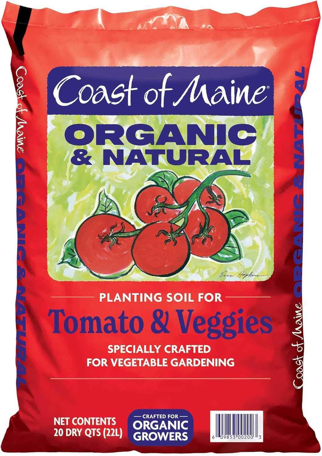 Coast of Maine Organic & Natural Planting Soil for Vegetables & Tomatoes - Premium Planting Soil w/ Composted Manure, Sphagnum Peat Moss for Multi Use Ground & Containers - Enhanced Drainage (20 Qt)