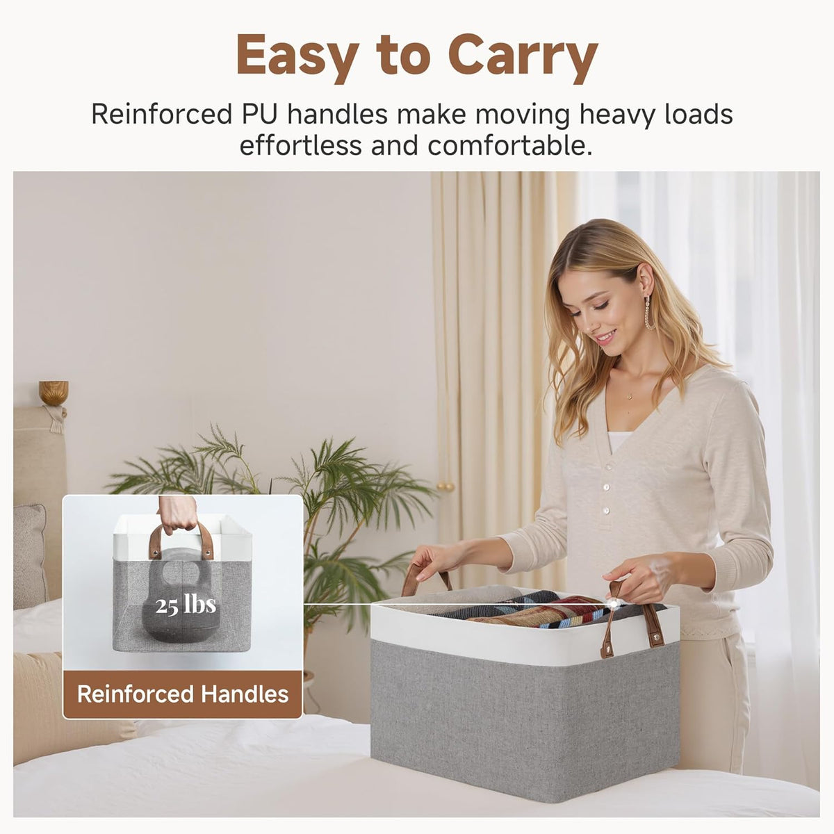 Storage Bins – Large Storage Baskets with Metal Frame – Gray and White - Field & Nook