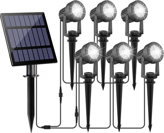Solar Spot Lights Outdoor, Landscape Spotlights IP65 Waterproof 9.8ft Cable, Dusk to Dawn Solar Uplights for Tree Garden Yard Driveway Porch Walkway Pool (6-in-1, 6000K Cold White)