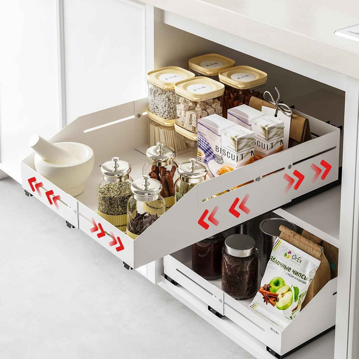 White Pull Out Cabinet Organizer, 15.8"-23"D, 12.5"-21"W