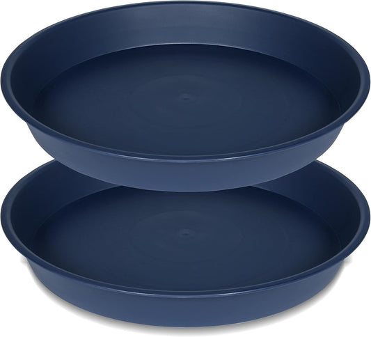 2 Pack of 14 inch Plant Saucers Bird Bath Bow Round, Plastic Plant Saucer Tray for Pots, White Planters for Indoor Plants, Plant Trays for Planter 12-15" (14", Blue)