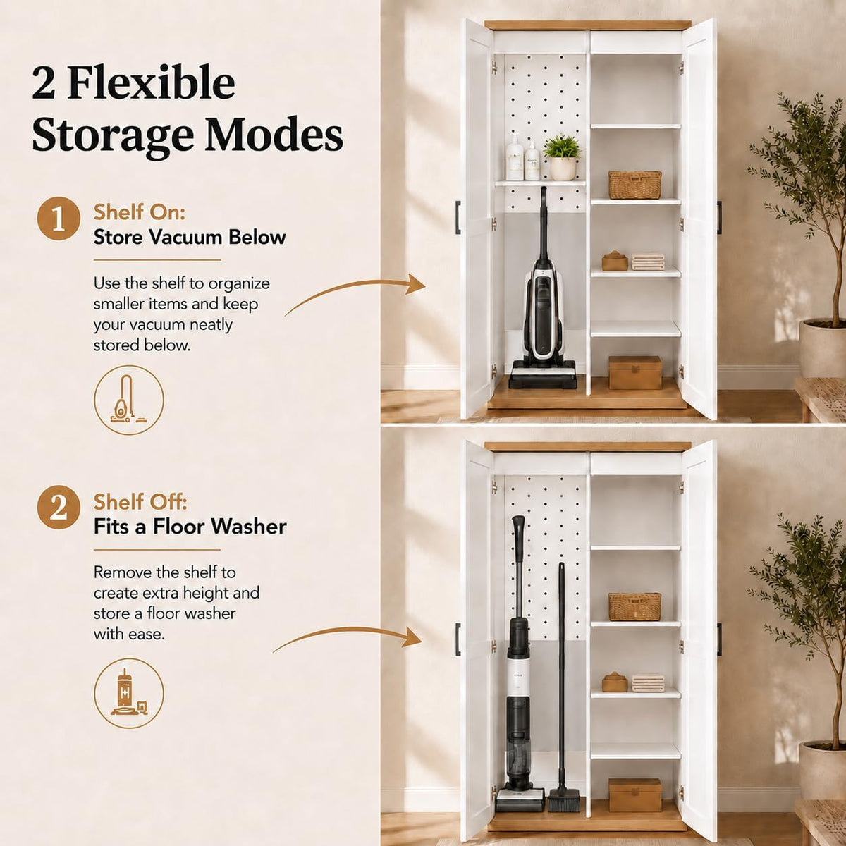 68.9-Inch Wooden Broom Closet Storage Cabinet with Doors - Field & Nook