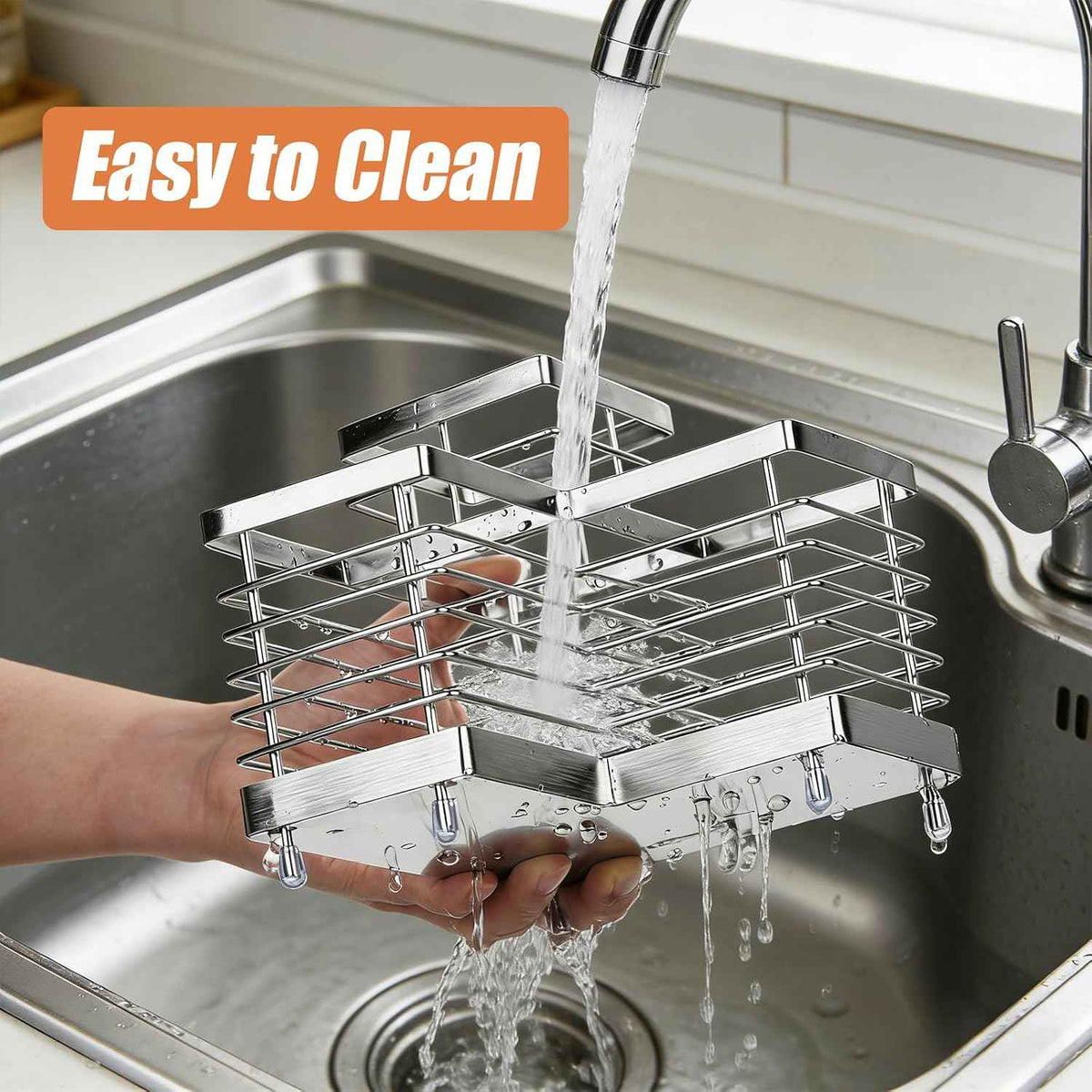 Stainless Steel Utensil Holder, 3 Compartments