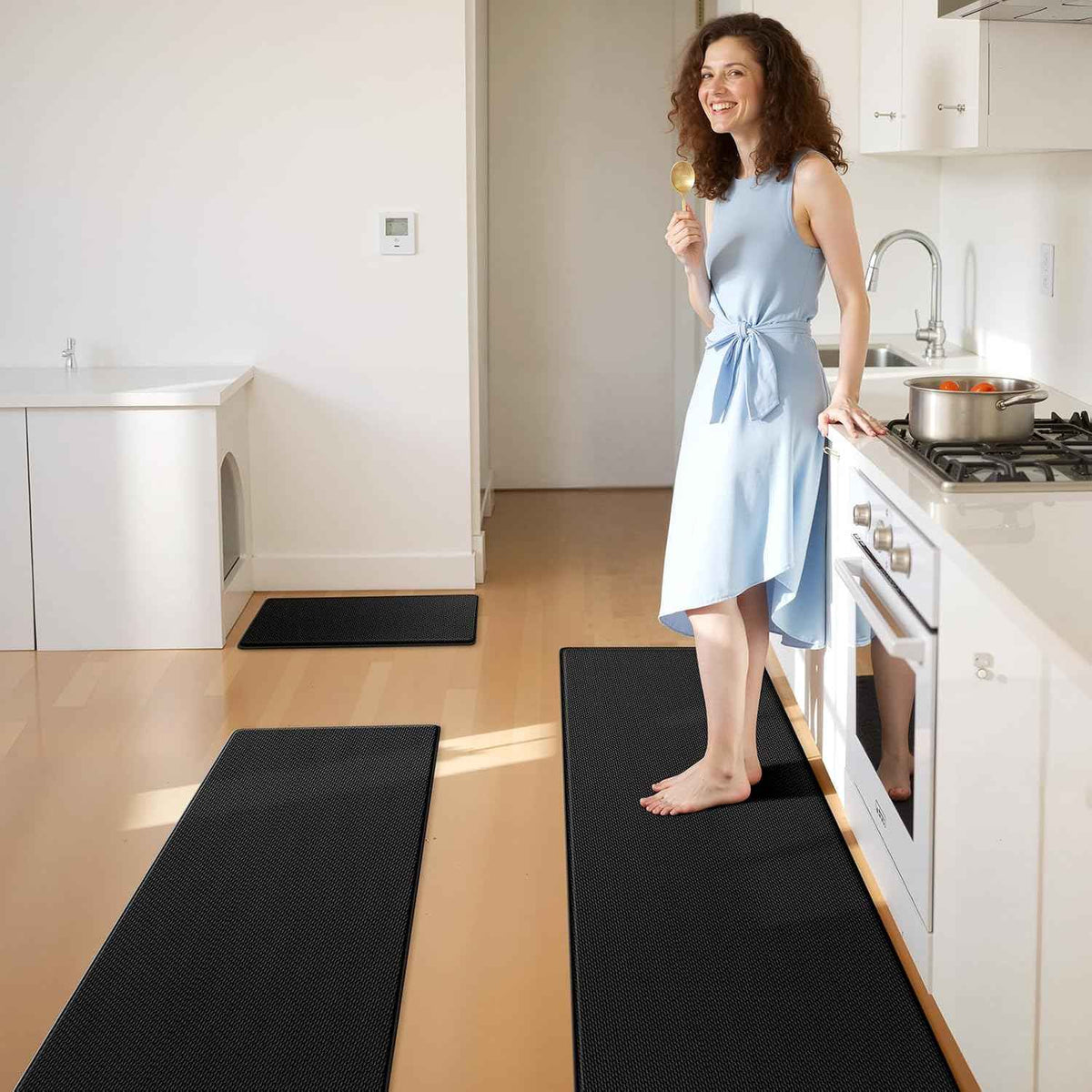 KitchenClouds Kitchen Mats for Floor,3PCS Cushioned Soft Kitchen Rugs | Non Slip Anti Fatigue Mats for Floor,Waterproof Kitchen Sink Mat,Cushioned Standing and Comfort Mats for Office,Black