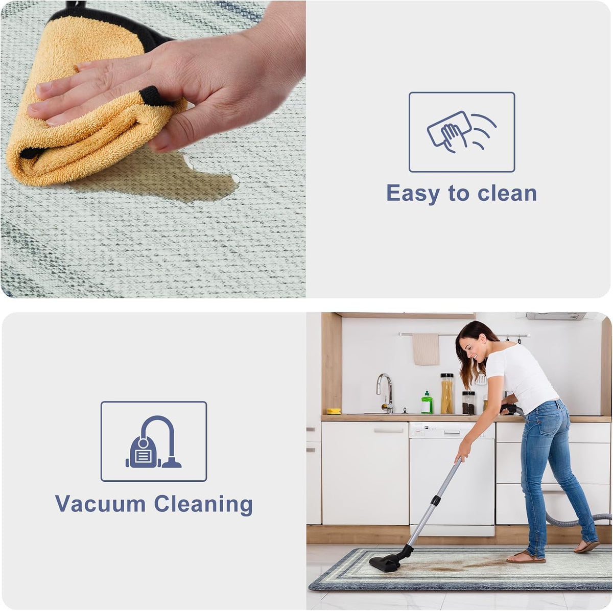 KIMODE Anti Fatigue Kitchen Mat 2 PCS Farmhouse Kitchen Rugs Sets of 2 | Blue Gray Home Decor Waterproof Kitchen Mat for Floor Laundry Room Rug,Cushioned Comfort Foam Standing Mat for Office Sink