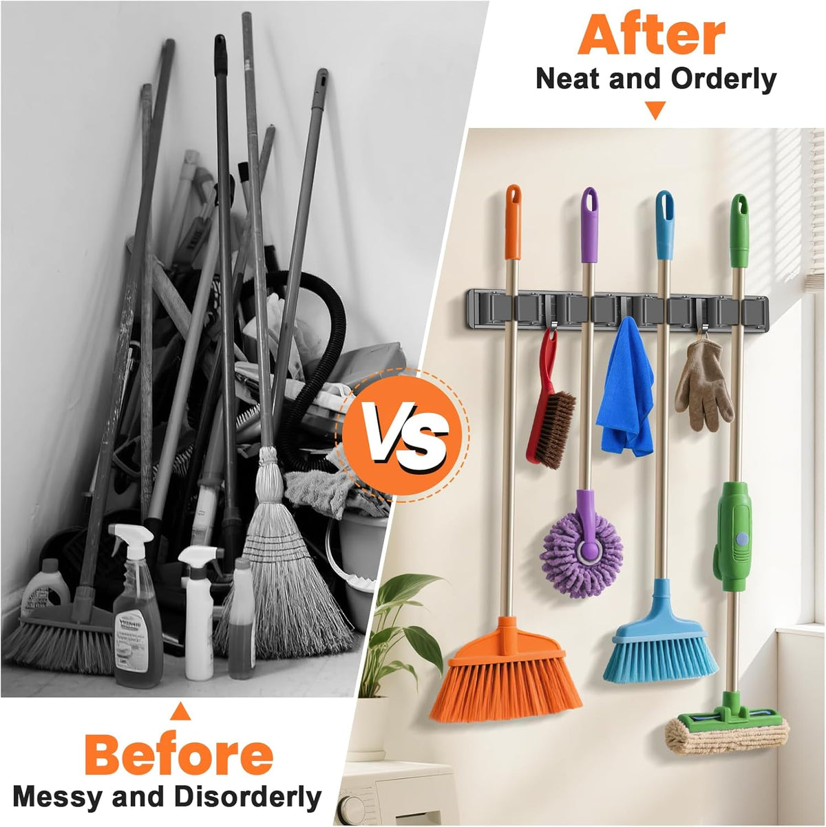 Broom Holder Wall Mount – Grey - Field & Nook