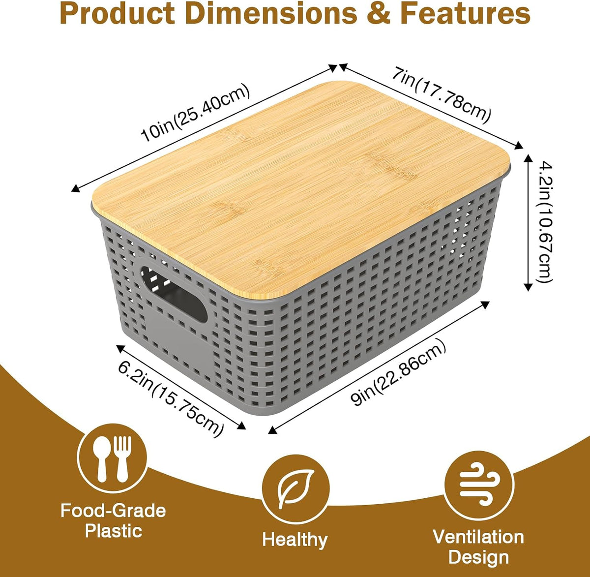 Stackable Storage Baskets: 8 Pack Plastic Baskets Bins, Gray | Decorative Baskets for Organizing, Pantry Decorative Containers for Closets, Cabinets, Shelves - Field & Nook