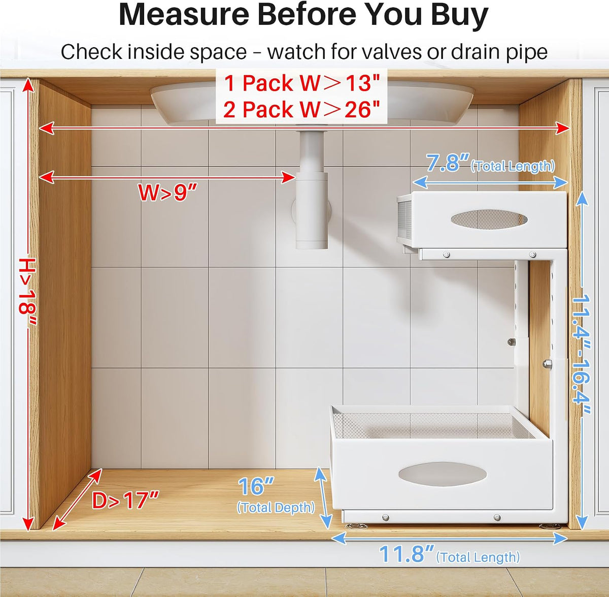 Under Sink Organizer, 2 Tier Pull Out Under Cabinet Organizer Shelf with Pad for Framed Cabinets, Metal Slide Out Under Sink Storage, Mesh Sliding Drawers for Kitchen Bathroom Laundry(White, 1 Pack) - Field & Nook