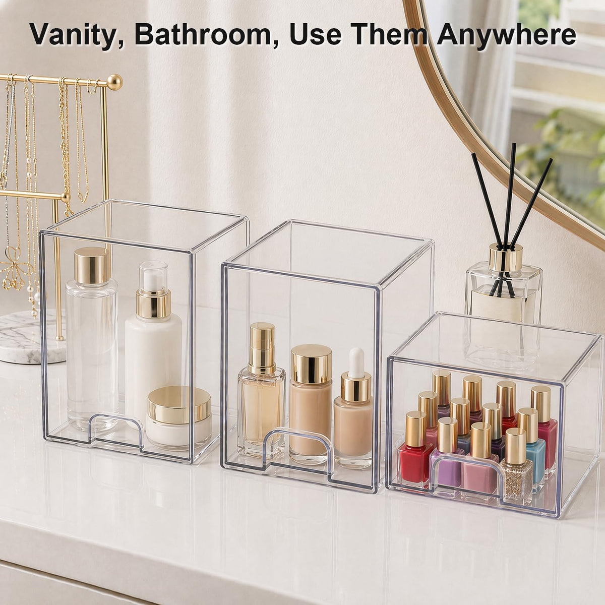 QRRICA Baby Bottle Organizer for Countertop, 5-Piece Stackable Clear Acrylic Storage with Non-Slip Pads & Handles – Large Capacity for Kitchen, Pantry, Bathroom, Vanity, Cabinet - Field & Nook