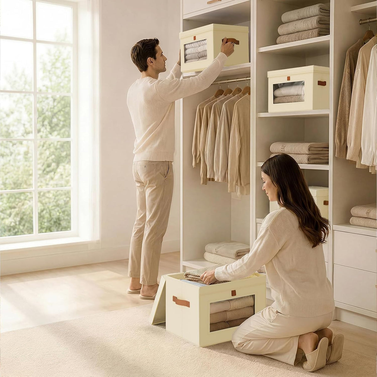 Storage Bins with Lids – Front Opening Storage Box with Clear Window & Handles - Field & Nook