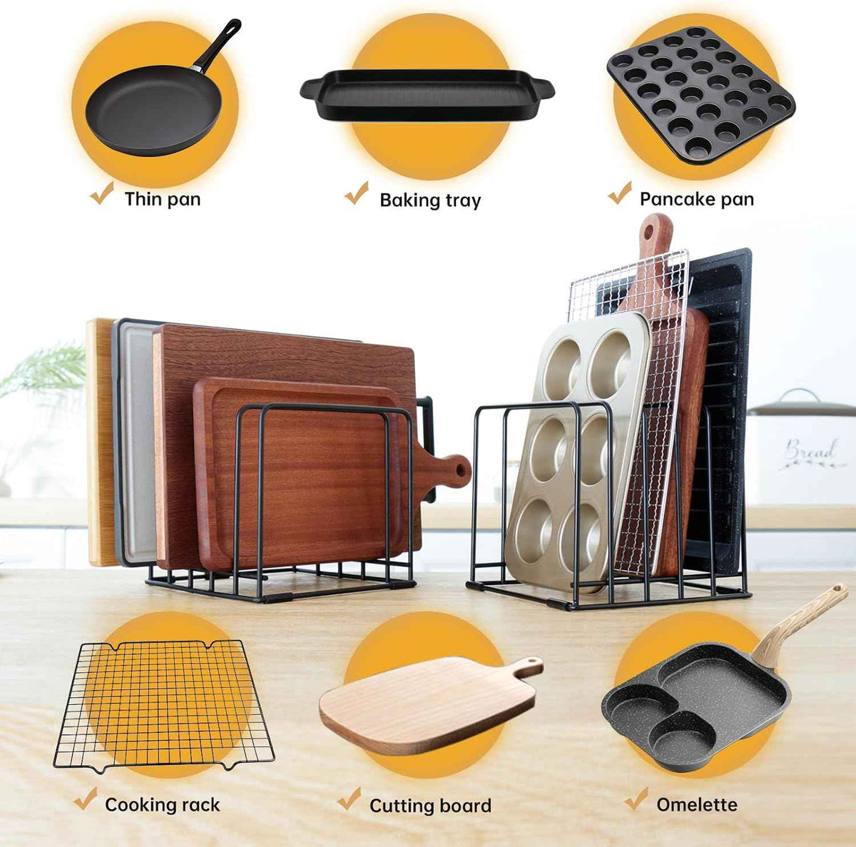 2-Pack 5-Tier Cutting Board Holder Cabinet Organizer
