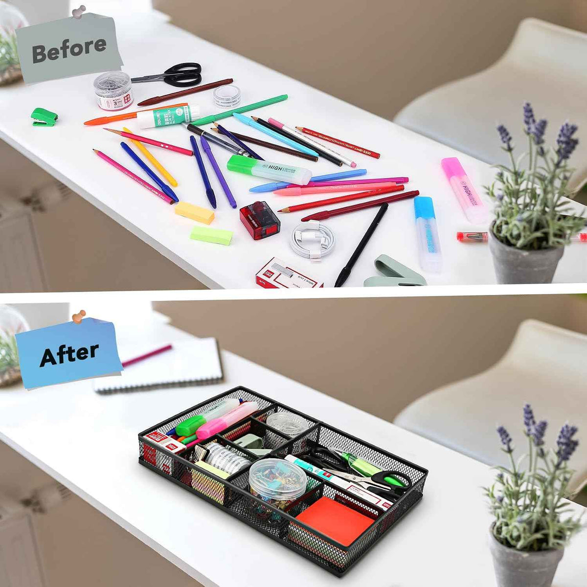 shenee Desk Drawer Organizer Tray,Drawer Organizer for Office and Home,Desk Organizer with Drawers,7 Compartments,Non-Slip Desk Organizers (Black, 12.3" L x 8.3" W x 1.8" H)