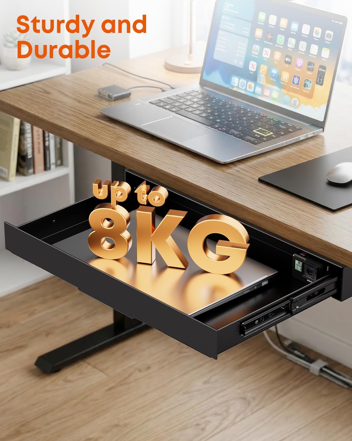PUTORSEN Under Desk Storage Drawer 14.8" Wide - Smooth Slide Out Organizer for Standing Desk & Home Office, Max Load 17.6 lbs, Quiet Glide, Black - Field & Nook