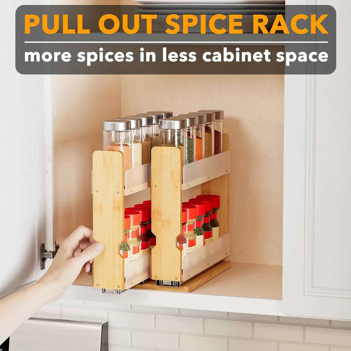 SpaceAid Bamboo Pull Out Spice Rack Organizer, Natural
