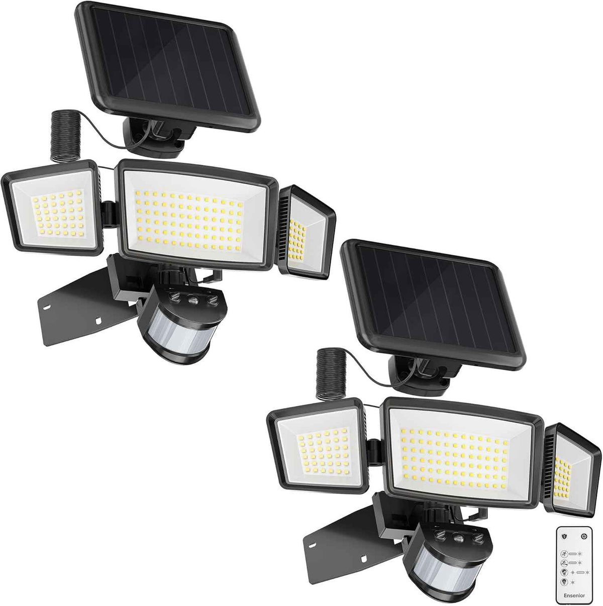 Ensenior 1800LM Solar Flood Lights Outdoor, Motion Sensor Outdoor Light 6500K, IP65 Waterproof, Separate Solar Panel, Solar Security Light with 5 Sensor Modes and 3 Adjustable Head for Yard (Black)