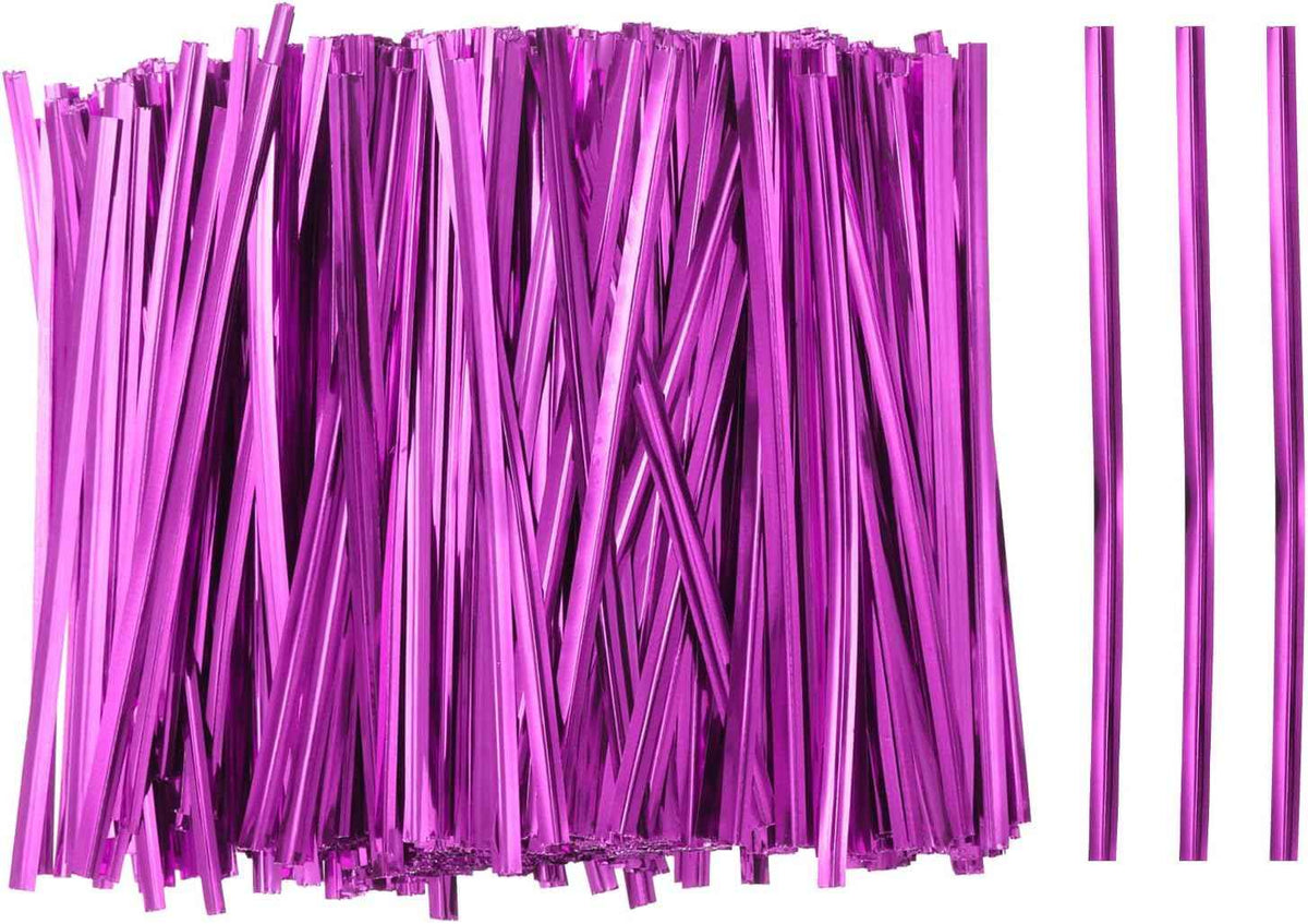 HARFINGTON 800pcs Bag Twist Ties 4" Reusable Plastic Metallic Twist Ties Wire Cable Ties for Party Bread Candy Cake, Pink