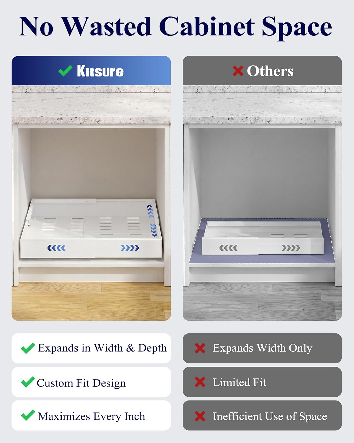 Kitsure 2 Pack Expandable Pull Out Cabinet Shelves