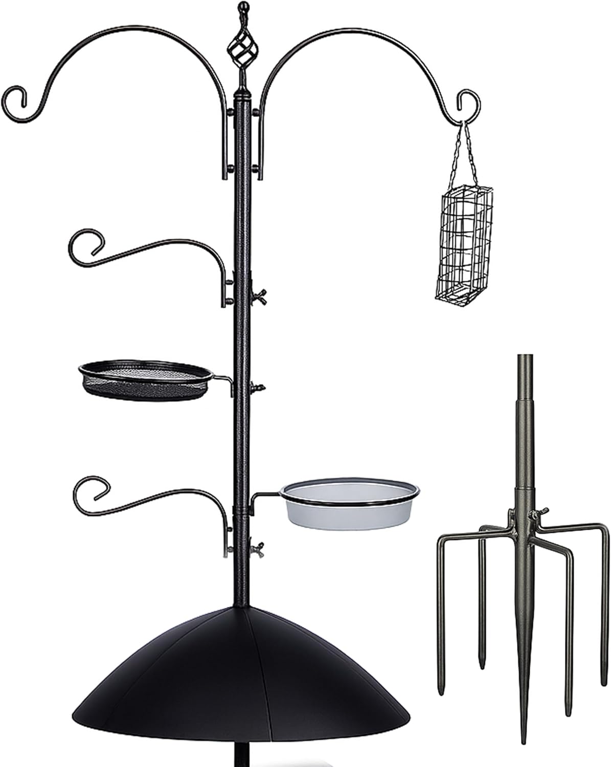 Backyard Expressions 90" Bird Feeding Station for Outdoors, Heavy Duty Bird Feeder Pole with Squirrel Baffle, Shepherd Hooks, Suet Cage, Water Bowl & Tray, Multi Hook Bird Feeder Stand for Yard Garden