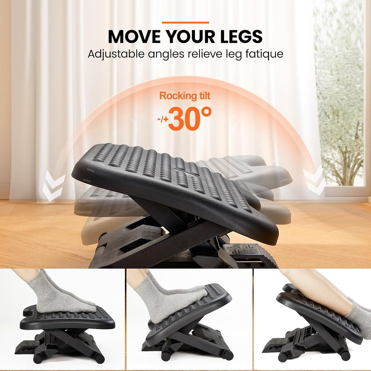 3-Level Adjustable Under-Desk Footrest with Massage Surface - Field & Nook