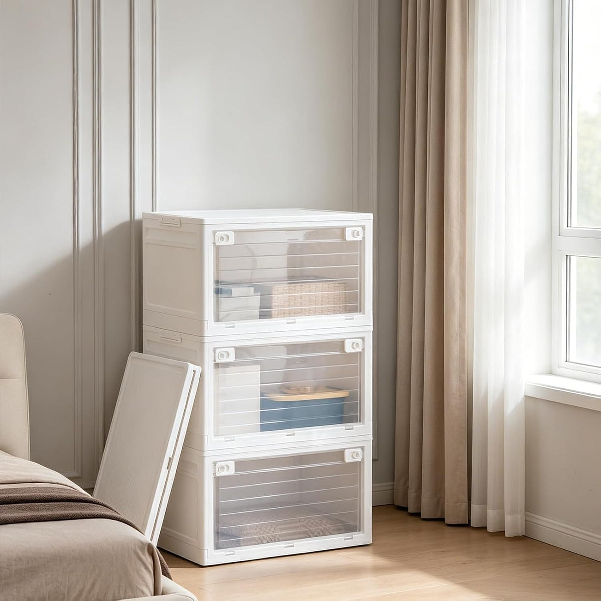3-Tier Stackable Storage Cabinet with Doors & Wheels - Field & Nook