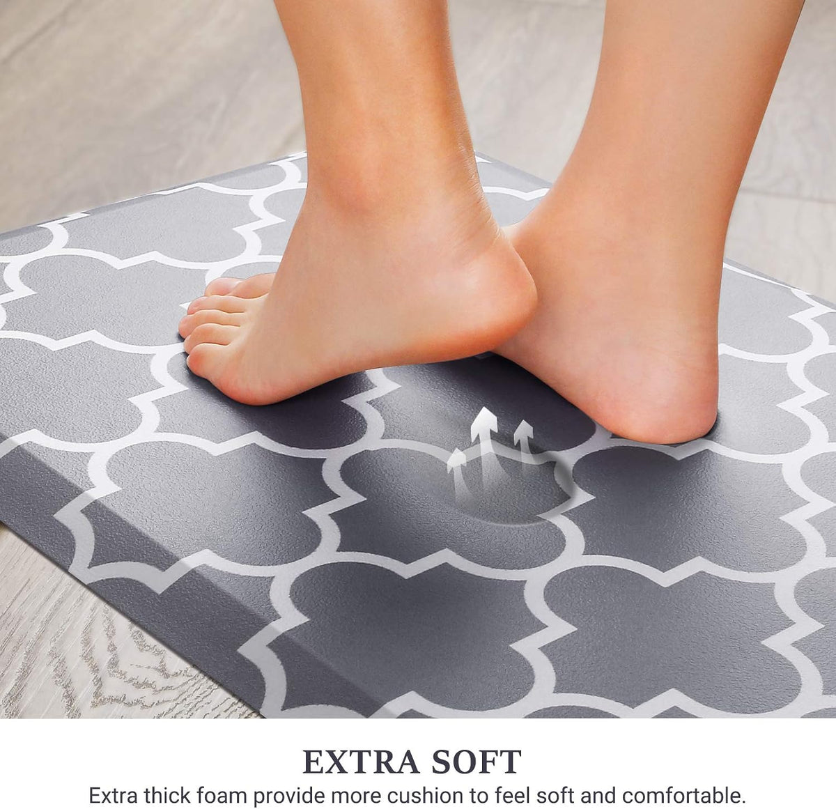 WISELIFE Kitchen Mats and Rugs Cushioned Anti-Fatigue, 17.3"x 28", Grey | Non Slip Heavy Duty PVC, Beveled Edge, Waterproof Ergonomic Comfort Mat for Kitchen, Floor, Sink, Laundry, Office