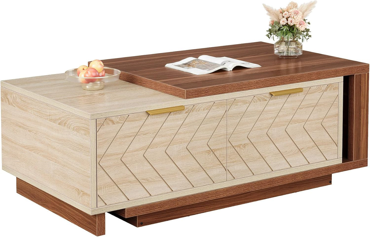 LITTLE TREE Expandable Coffee Table with 2 Drawers, Walnut & Oak
