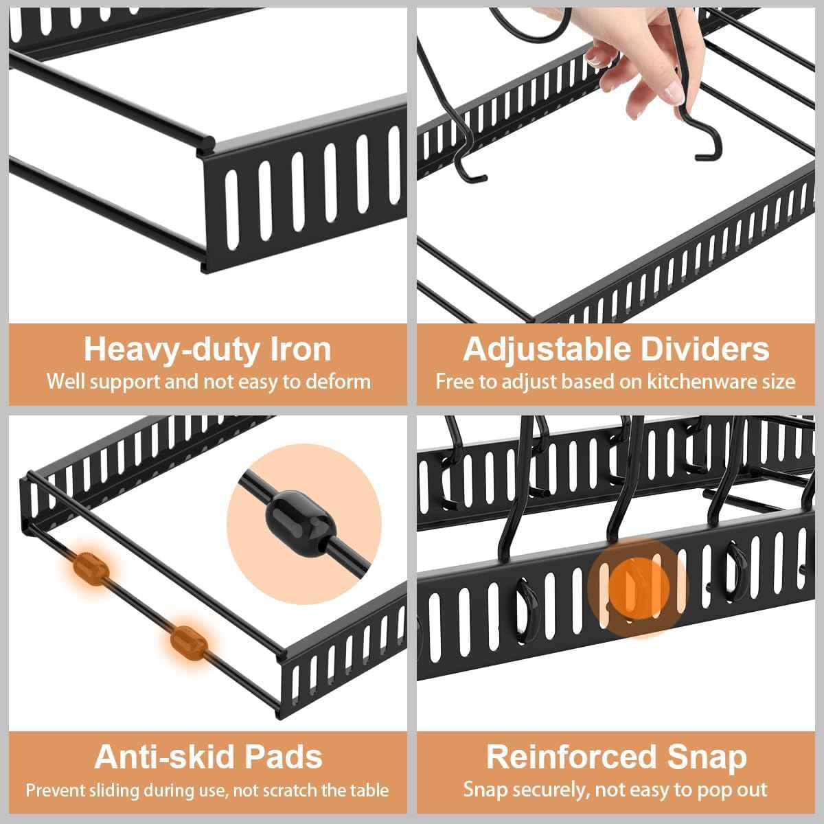 Housolution Pot and Pan Lid Organizer, 12"-23", Black