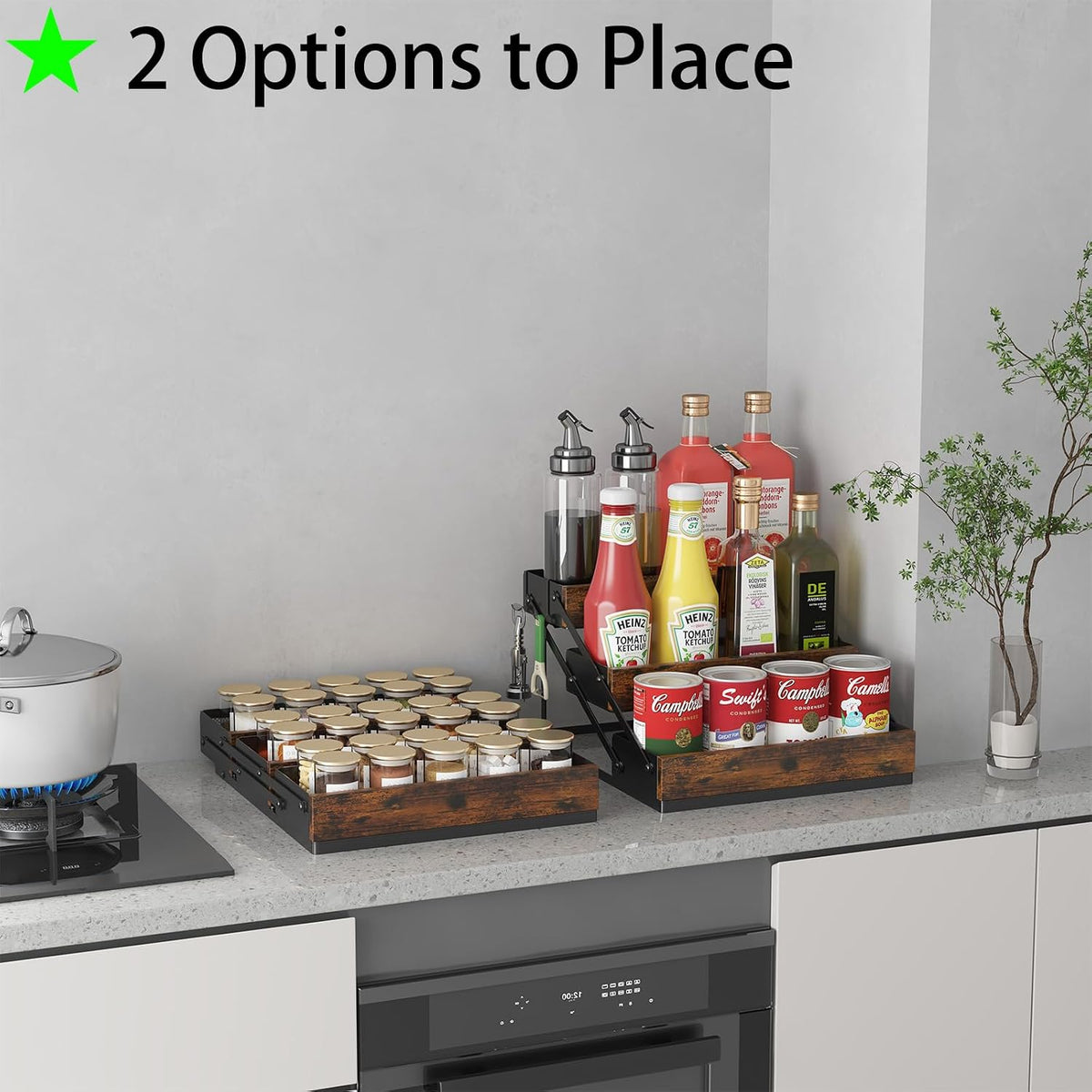3 Tier Spice Rack Organizer for Cabinet, Foldable Spice Rack for Countertop, Cabinet Drawers Rustic Wooden Seasoning Spice storage for Kitchen Station, Pantry, Home - 1PC - Field & Nook