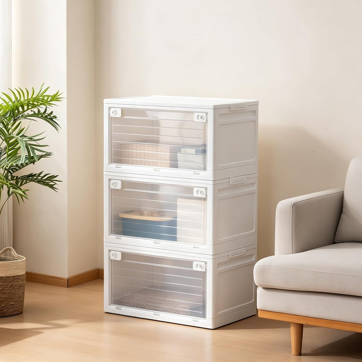 3-Tier Stackable Storage Cabinet with Doors & Wheels - Field & Nook