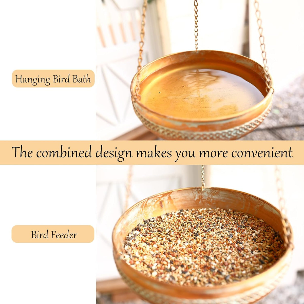 Hanging Metal Bird Bath & Feeder Bowl – 10 in