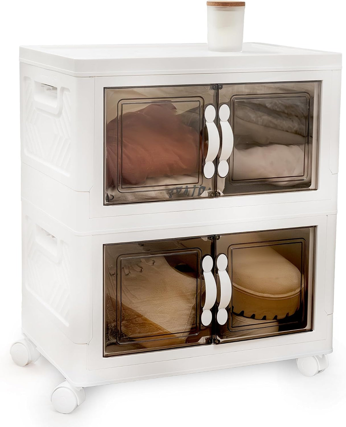 DALMAN 26QT Stackable Storage Bins with Lids -2 Tier Wheeled Shelf Organizer Plastic Containers with Lids – Multipurpose Storage and Organization Shelving Unit with Magnetic Closure - Field & Nook