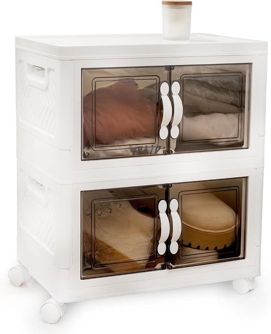 DALMAN 26QT Stackable Storage Bins with Lids -2 Tier Wheeled Shelf Organizer Plastic Containers with Lids – Multipurpose Storage and Organization Shelving Unit with Magnetic Closure - Field & Nook