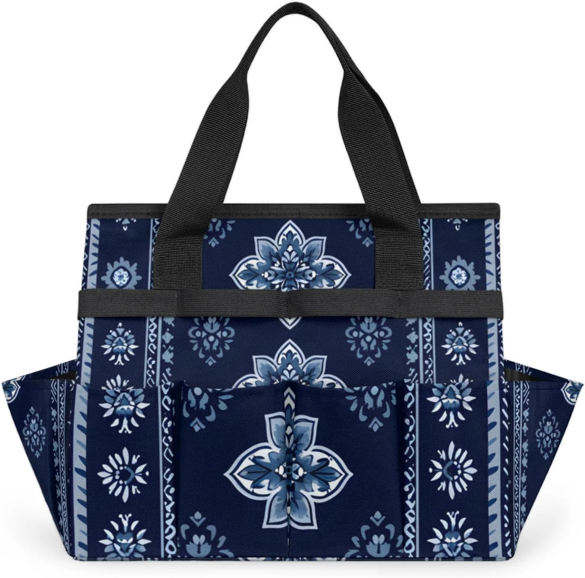 Westward Floral Gardening Tool Bag,Heavy Duty Garden Tote Bag,Portable Oxford Gardening Storage Basket Organizer Handbag with Pockets Handle,Hand Tools Gifts for Outdoor Garden Lawn Yard