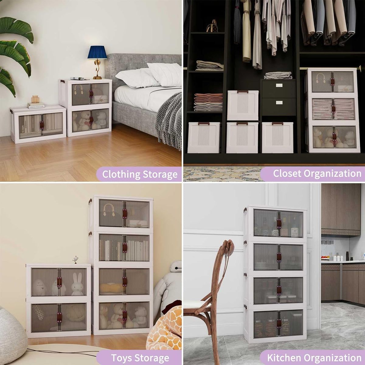 Luxdecor 185Qt Storage Bins With Lids-Stackable Plastic Storage Bins on Wheels, Closet Organizers and Storage,Collapsible Storage Cabinet with Doors for Home Office Garage Under Stairs,3 Tier White - Field & Nook