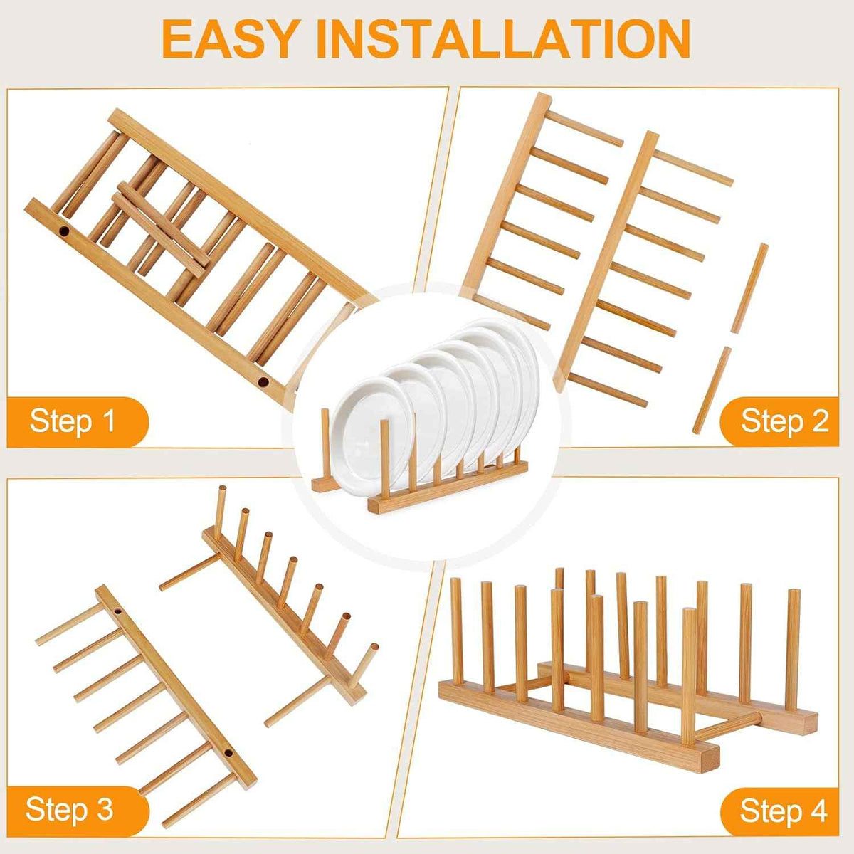 SAMEBUTECO Bamboo Dish Rack Stand, 2 Packs