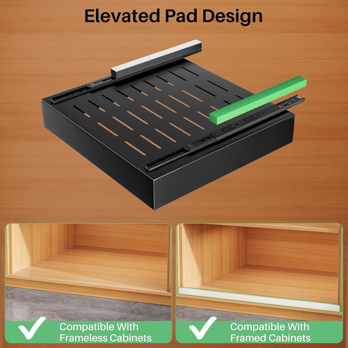 Pull out Cabinet Organizer, 21"Deep, 11.8"Wide Full-Extension Heavy Duty Slide out Drawers with Nano Adhesive, Roll Out Shelves Sliding Cabinet for Kitchen, Bathroom, Pantry,Under Sink Storage(Black) - Field & Nook