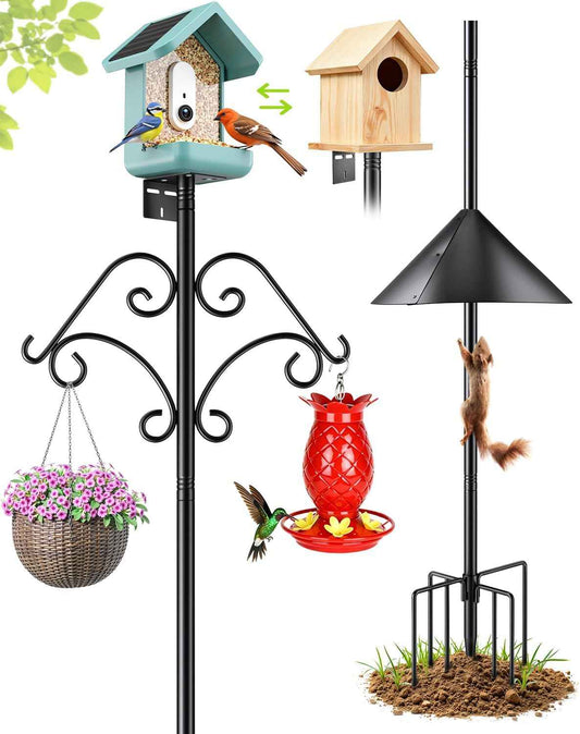 92 Inch Squirrel Proof Bird Feeder Pole with Baffle, 7-Prong Base Heavy Duty Bird House Pole with Shepherd Hooks for Outdoors Adjustable Yard Bird Feeding Station for Hanging Camera Bird Feeders Plant
